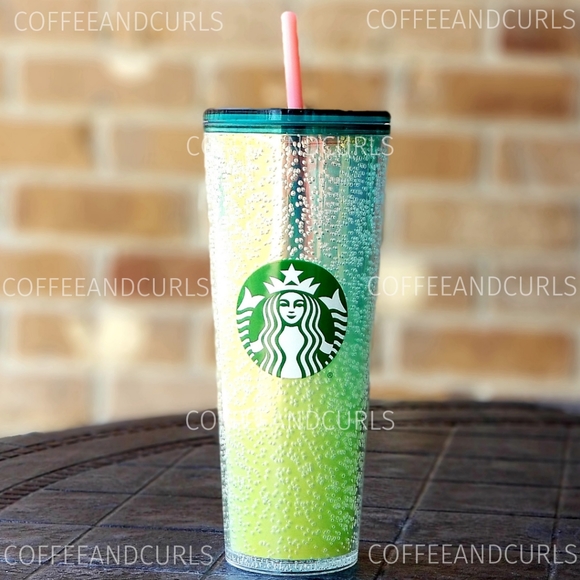 💚Starbucks Green Yellow Ombre Bubbler Cold Cup 24oz Venti NWT - Picture 3 of 12